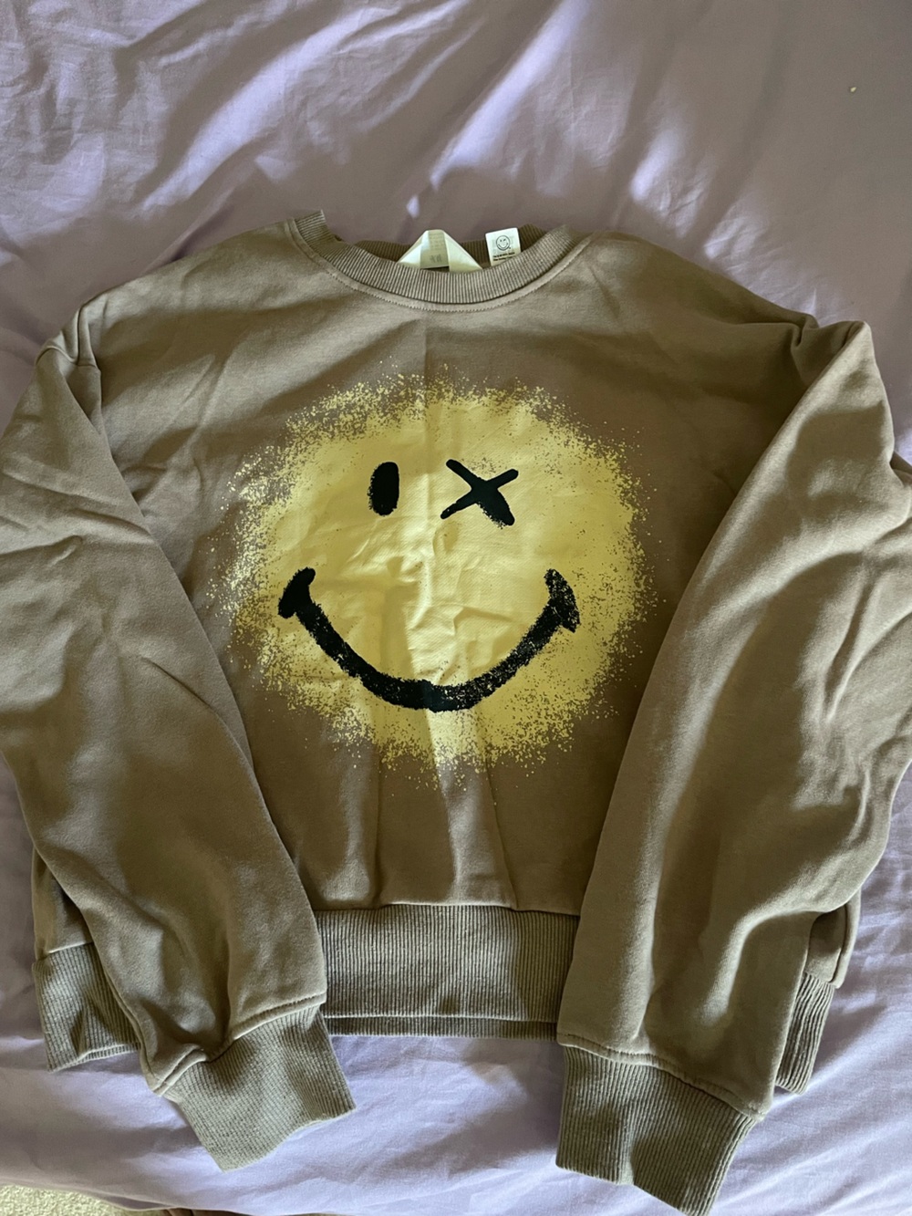 H & M Kids Smiley Face Graphic Sweatshirt - Tan & Yellow